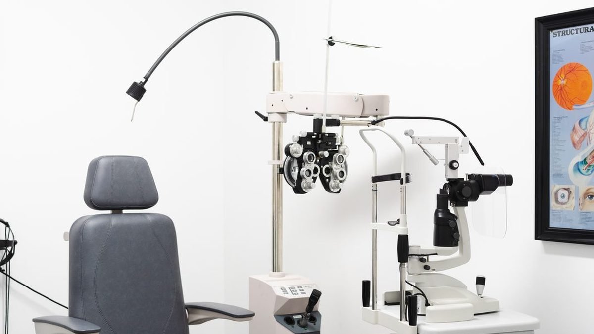 Examination room at Family Eye Center with phoropter and slit lamp